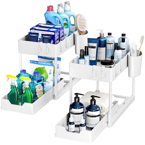 Opiniones y reviews de Estanterías y almacenaje del mes. 45 2 pcs. Puricon Organizador para Fregadero, Estante Almacenaje Multiuso de 2 Pisos con Diseño Deslizante de Gabinete Armario Cocina Baño Encimeras -Blanco