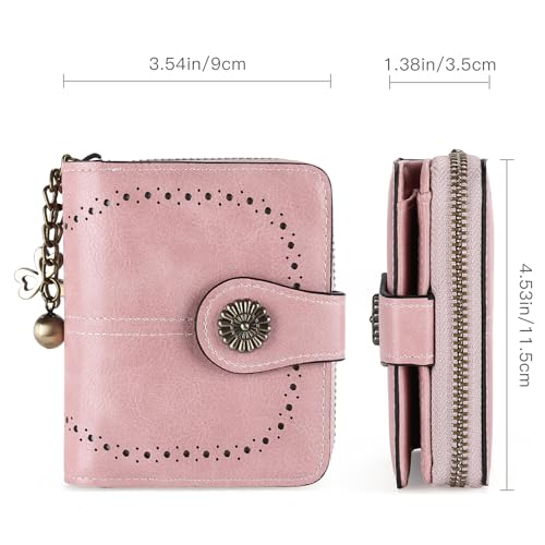 Image of Small Wallet for Women Leather Bifold Compact RFID Blocking with Zipper Coin Pocket