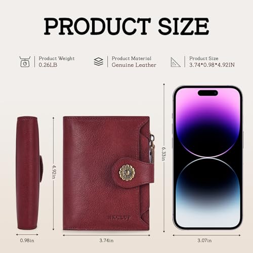 Image of HKCLUF Wallet Women,Small Genuine Leather Bifold Wallet Womens,RFID Blocking Wallet for Women Card Holder Purse With Removable ID Window(red)
