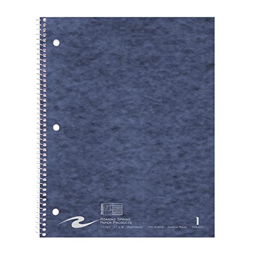 Roaring Spring Stasher One Subject Spiral Notebook, 11" X 9" 100 Sheets, Narrow Ruled , 3 Hole Punched, Cover Pockets, Assorted Cover Colors #TOP7