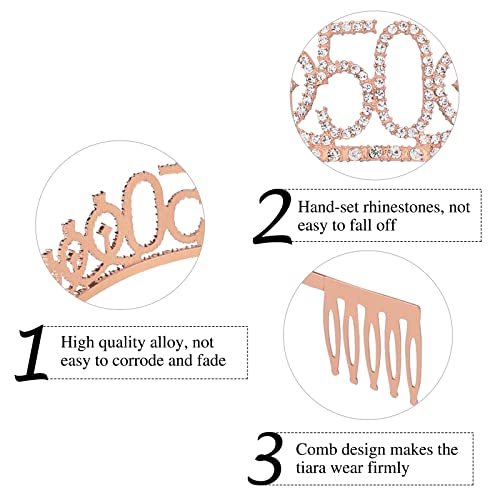 Semato 50th Birthday Decorations for Women Birthday Sash and Crown Kit- 50th Birthday Gifts for Women Party Favors (rose gold)3