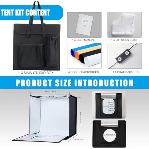 SYSCLOUD Photo Studio Light Box, 20\"x20\" Professional Photography Photo Light Box with 160 LEDs Lights & 4 Color Backgrounds for Product Picture Photography - Thumbnail 6