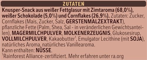 Nestlé CHOCO CROSSIES Zimt, knusperleichte Flakes und knackige Mandeln umhüllt von zartschmelzender weißer Glasur und Zimtgeschmack, 1er Pack (à 2 x 75g)