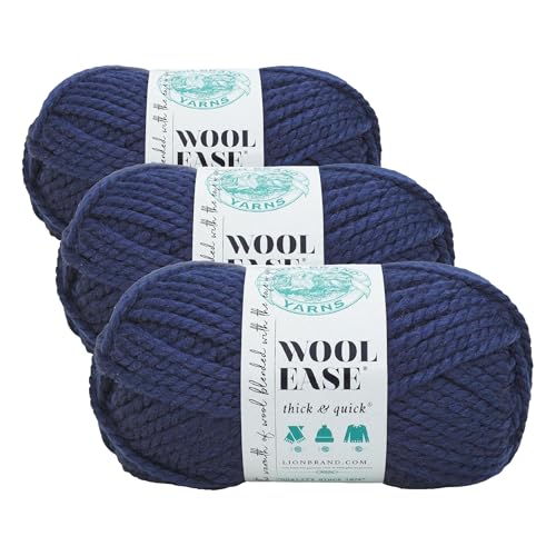Image of Lion Brand Yarn (1 Skein) Wool-Ease Thick & Quick Bulky Yarn, Navy (Pack of 3)
