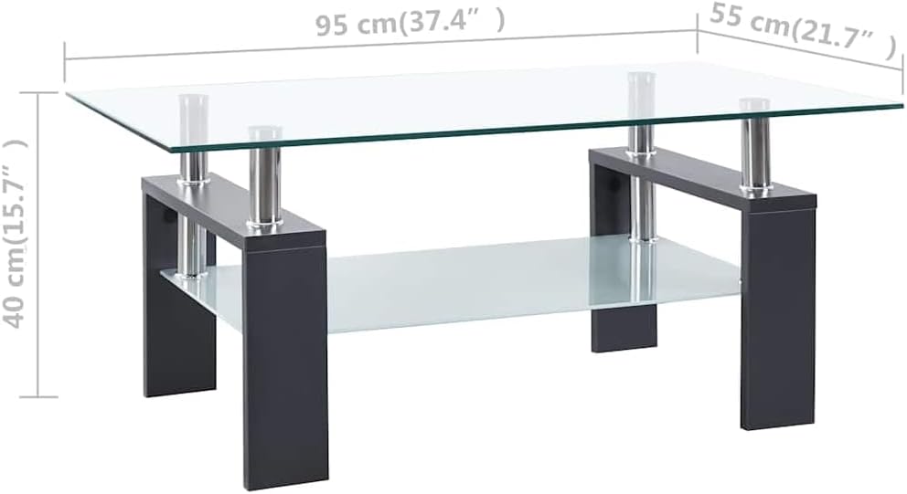 vidaXL Coffee Table, End Table with Melamine Legs, Accent Sofa Table with Storage, Living Room Furniture, Modern, Gray and Transparent Tempered Glass
