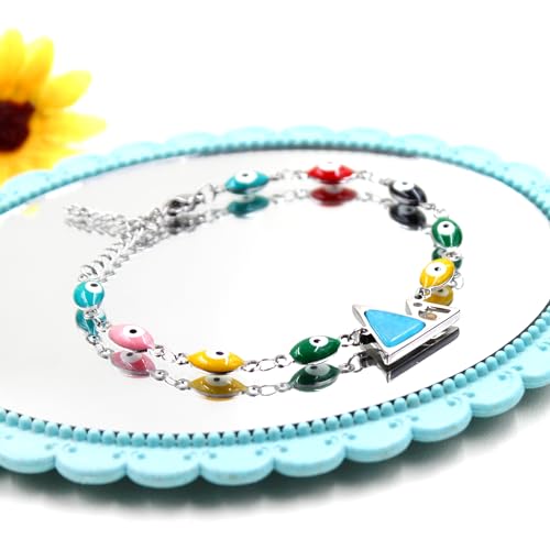 Image of Multi-color Evil Eye Bracelet, Round Star /Triangle /Heart /Round Mountain Faith Seed Charm Adjustable Jewelry for ladies Religious Gifts