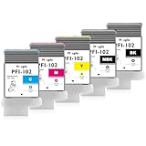 PFI-102 Ink Cartridge PFI 102 Pigment Ink Tank Bundle Replacement for Canon imagePROGRAF iPF500 iPF510 iPF600 iPF605 iPF610 iPF650 iPF655 iPF700 iPF710 iPF720 iPF750 iPF755 iPF760 iPF765, 130ml 5-Pack
