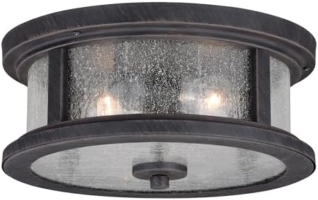 VAXCEL Cumberland Bronze Rustic Round Outdoor Flush Mount Ceiling Light Clear Glass
