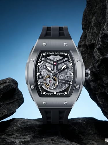 Image of TSAR BOMBA Mens Luxury Watch Automatic Watches for Men 50M Waterproof Japanese Mechanical Movement Tonneau Stainless Steel Case Sapphire Glass Big Face Cool Unique Fashion Gift Men