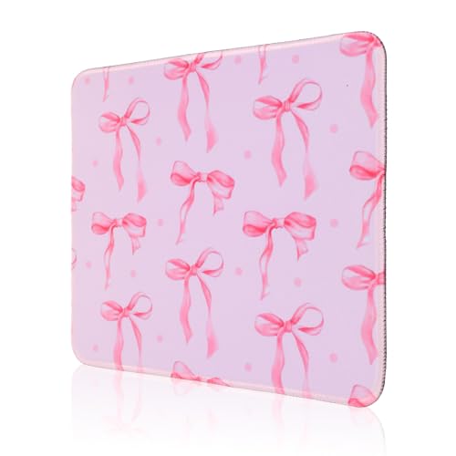 Thinp Pink Bow Mouse Pad 10 x 8 Inch Square Computer Mouse Pad Small Mouses Pads with Non-Slip Rubber Base Cute Kawaii Mouses Pads Washable Mouse-Mat for Laptop Home Office Gaming Working