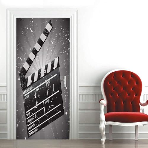 Tizhweqo Adesivi per Porte Interne Tema Cinematografico Adesivo Porta 3D Grigio Murale Decorazione da Parete Poster per Soggiorno Camera da Letto Autoadesiva Carta da Parati 77x200 3178a