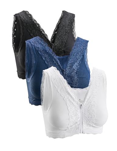 Basic Treasure Lot de 3 Soutiens-Gorge Confort sans Couture avec Fermeture éclair - Soutien-Gorge sans Armatures avec Fermeture Avant - Bustier avec Soutien...