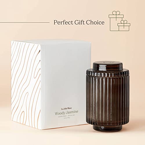 La Jolie Muse Woody Jasmine Candles For Home Scented - Luxury Jar Candles With Aesthetic Glass, Natural Soy Candles Gifts For Women, 80 Hours Long Burning #TOP5