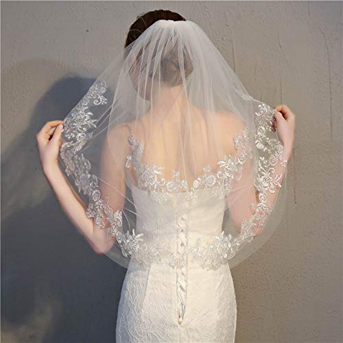Alivier Mode féminine en Dentelle Blanc cassé 2 Tier voiles de mariée Mariage Cover