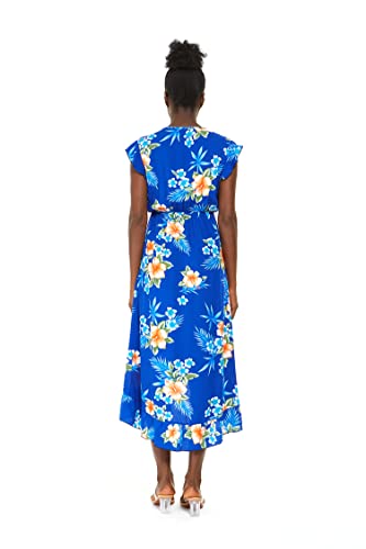 Matchable Couple Hawaiian Luau Shirt or Wrap Ruffle Dress in Hibiscus Blue3