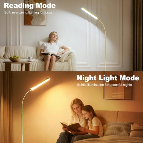 Image of Dimmable LED Floor Lamp, Super Bright Reading Lamps Floor Standing lamp with Remote & Touch Control, Stepless Dimming & 2700K-6500K Color Temperature, for Living Room Bedroom Office, Brassed Gold