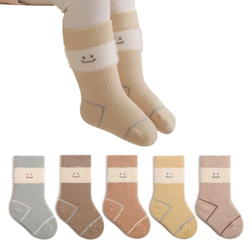 Baby Newborn Warm Thick Socks Toddler Winter Cozy Thermal Crew Cartoon Socks for Girls Boys Infant 5 Pairs
