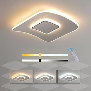 Bianco Plafoniera LED Soffitto Moderna Dimmerabile con Telecomando Lampadario Camera da Letto 30W 2700k-7000K Lampade Design Piatto Curve Sala da Pranzo Cucina Bagno Lampada Quadrato L40