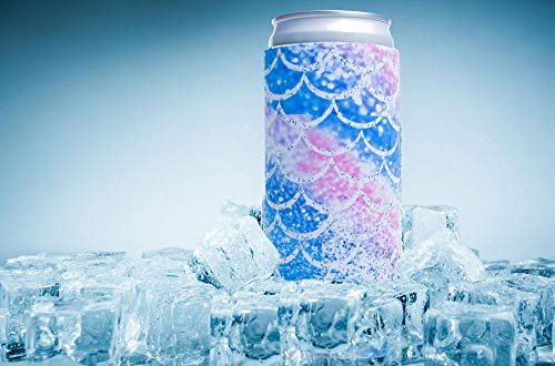 Slim Can Sleeves - Neoprene Bottle Insulator Sleeve Set of 2 Can Beverage Coolers for 12oz Energy Drink & Beer Cans (Fish scale)