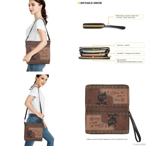 Image of Bucket Crossbody Bag Set for Women Lady, Leather Purse and Wallet Set Large Bucket Bag with Wallet