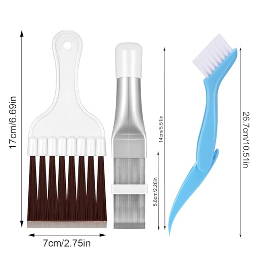 MagiSel Klimaanlage Reinigungswerkzeug, 3 Stück Metall Bürsten, Reinigung für Klimaanlage, Kühlgerät, Lamellen, Spiralen, Verdampfer, Kondensator, Weiß, Nylon oder Kunststoff Borsten