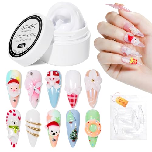 MIZHSE Solid Builder Gel voor nagels, non-stick wit, solid glue press-on nail, opbouwgel voor gelnagels, nagelextensielijm, 3D gel nail art, nagelverlenging en modellering, doe-het-zelf thuis, wit, 15