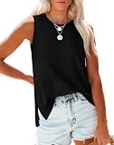 Tank Top for Women Loose Fit Crewneck Basic Sleeveless Summer Tops Side Split Black Beach Vacation Outfits Travel XL