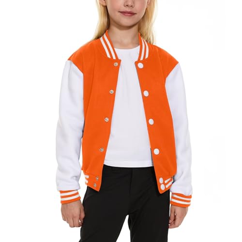 Image of ACEFAST INC Kids Baseball Jacket School Varsity Uniform Casual Sweatshirt Girls Sweater Jacket Baseball Solid Color