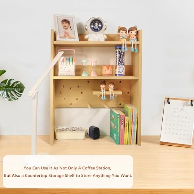 Wood Countertop Organizer,Coffee Station,Kitchen Organization,Cup Lid Holder,Table Multifunction Storage Organizer,Storage Shelf for Office Supplies Organizer(Nature)