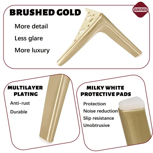 Sunvfafa Gold Legs For Furniture Set Of 4, Metal Cabinet Dresser Legs, 6 Inch Replacement Furniture Legs For Ottoman, Nightstand, Cupboard, Coffee Table, Sofa, Wardrobe, Cube Storage (Brushed Gold) #TOP2