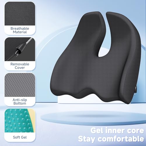 Benazcap Large Cooling Gel Memory Foam Seat Cushion for Long Sitting | Ergonomic cushion. Relieves sciatica, tailbone & lower back pain, great for office work, gaming and long-distance car travel. - image 3