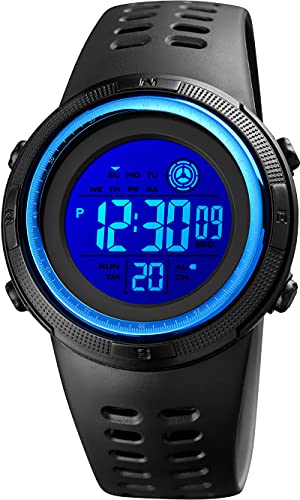 Reloj digital para niños y niños, resistente al agua, deportivo, con alarma, temporizador, fecha, iluminación LED, cronómetro, reloj electrónico para niños, adolescentes, niñas, niños, blanco y azul,