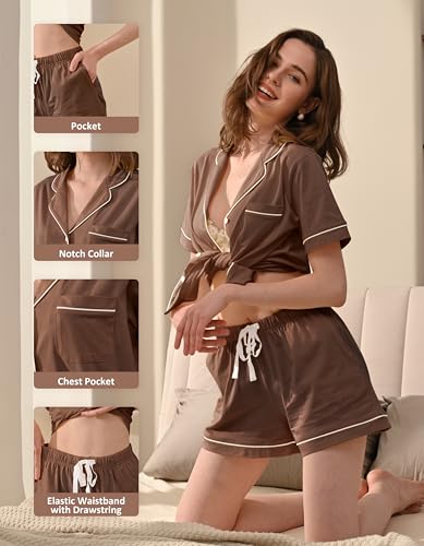 Image of NAP BOUND 100% Cotton Pajamas for Women Sets 2 Pieces Pjs Button short sleeves with Pockets Soft Sleepwear Loungewear XS-XXL