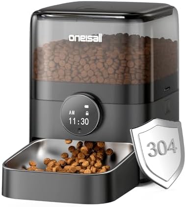 oneisall 3L Automatic Cat Feeder with 304 Stainless Steel Bowl, C...