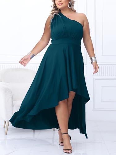Image of Ekaliy Women's Plus Size One Shoulder Dress Elegant High Low Irregular Hem Flowy Party Cocktail Maxi Dress