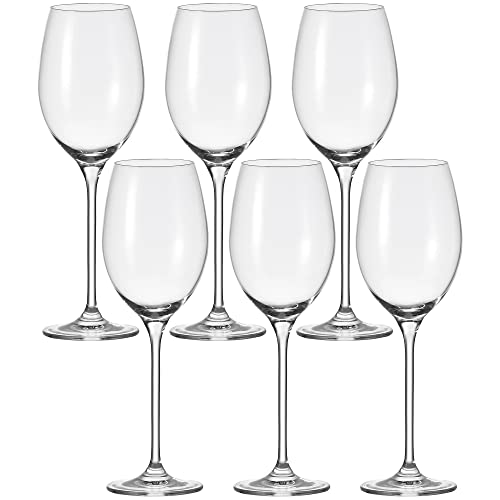 Leonardo Cheers Weißwein-Gläser 6er Set, spülmaschinenfeste Wein-Gläser, Wein-Kelch mit gezogenem Stiel, Weisswein Weingläser Set 400 ml, 081431