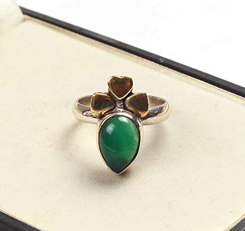 Bague en argent sterling 925 et onyx vert véritable d'exception