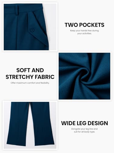 Charming Ashley Plus Size Women's Wide Leg Dress Pants - Slacks for Business Casual, Work Clothes for Office Blue-Green — view 6