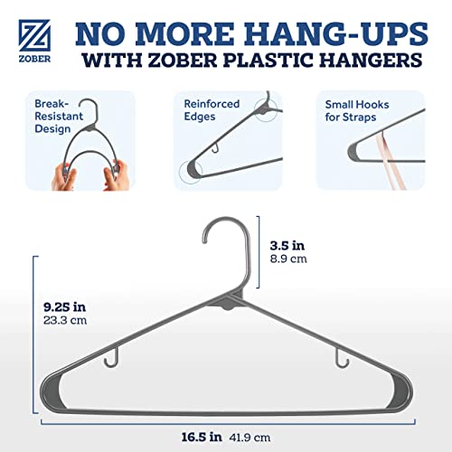 Zober Plastic Hangers 50 Pack - Heavy Duty Gray Plastic Hangers - Space Saving Clothes Hangers For Coats, Pants & For Everyday Use - Clothing Hangers With Hooks #TOP2