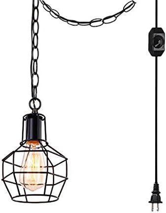 ANYE Antique Art Vintage Black Iron Cage Pendant Lamp Retro Style Ceiling Mini Pendant Fixture Iron Chain with 15ft UL Dimmable Cord Bulb Not Included TB0005-TL