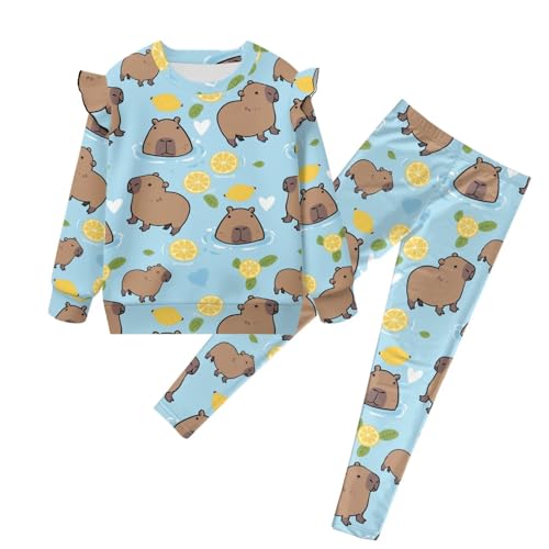 Kid Girls Clothes - 2Piece Capybara Tops and Leggings Pants Long Sleeve Sweatshirts Pants Fall Outfits,4-8Years