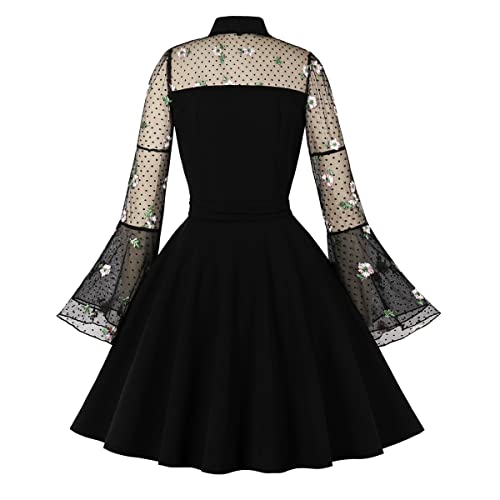 Image of Women's Vintage Polka Dot 1950s Audrey Retro Rockabilly Prom Dress 50's 60's A-Line Cocktail Party Swing Dress