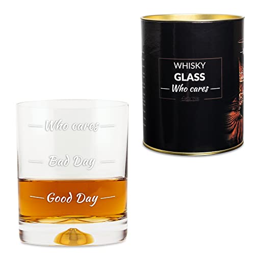 Froster Vaso de whisky - Who Cares, con 3 niveles de estado de ánimo, vaso de whisky de 300 ml, regalo para hombres