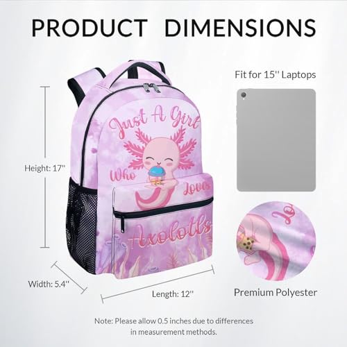COZYAURA Kids School Backpack - 17 Inch Cute Axolotl Bookbag for Girls - Durable Pink School Bag for Elementary & Travel2