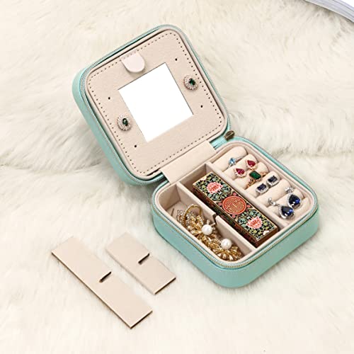 Image of TRODANCE Jewelry Case with Mirror, Small Travel Jewelry Organizer, Portable Jewelry Box Mini Organizer Display Storage Box For Rings Earrings Necklaces (4Color - 4packs)