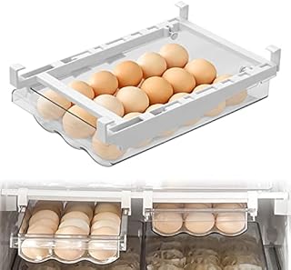 MDHAND Drawer Egg Holder, Egg Holder Fridge with Slide Rail and Handle, Frigerator Egg Organiser and Saves Fridge Space, Bib for up to 18 Eggs (Egg Organiser)