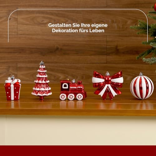 Alupssuc 82PCs Weihnachtskugeln, Bruchsicher Rot Weiß Christbaumkugeln – Ansicht 6