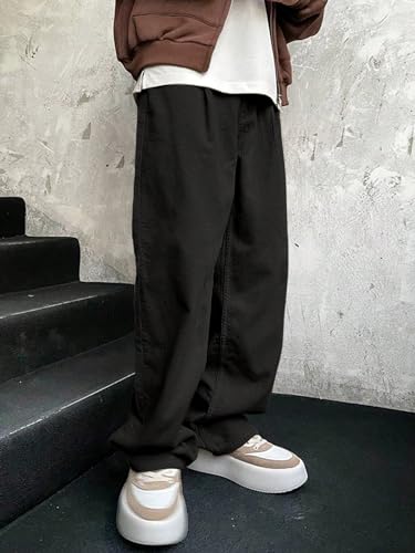 Verdusa Men's Casual Drawstring Elastic Waist Wide Leg Pants Long Trousers with Pockets3