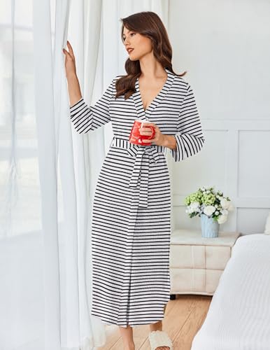 Image of Ekouaer Women's Robe Long Waffle Knit Bathrobe Lightweight Soft Kimono Robes Loungewear S-XXL