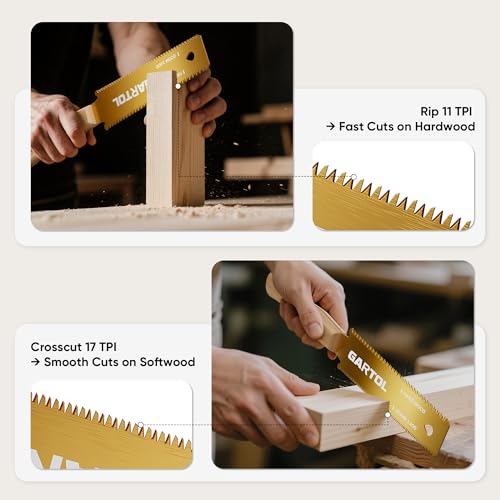 Image of GARTOL Japanese Pull Saw Set for Woodworking - 2-Piece Hand Saw with 6 Inch Flush Cut & Double-Edged Ryoba Blade - SK5 Steel Precision Wood Cutting Tool for DIY Carpentry Trim Work